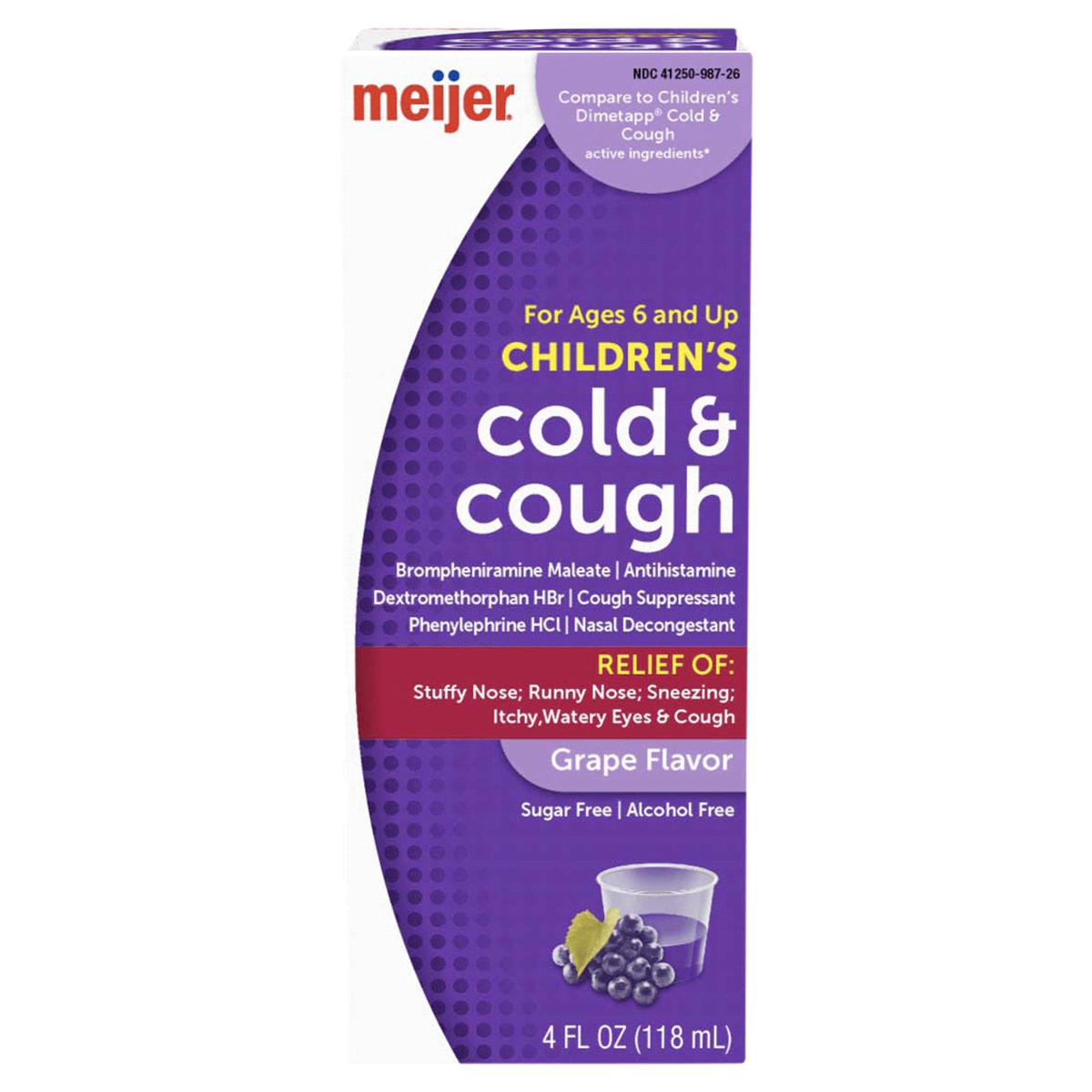 slide 1 of 29, Meijer Children's Cold and Cough, Red Grape Flavor; Cold Medicine for Kids, 4 oz