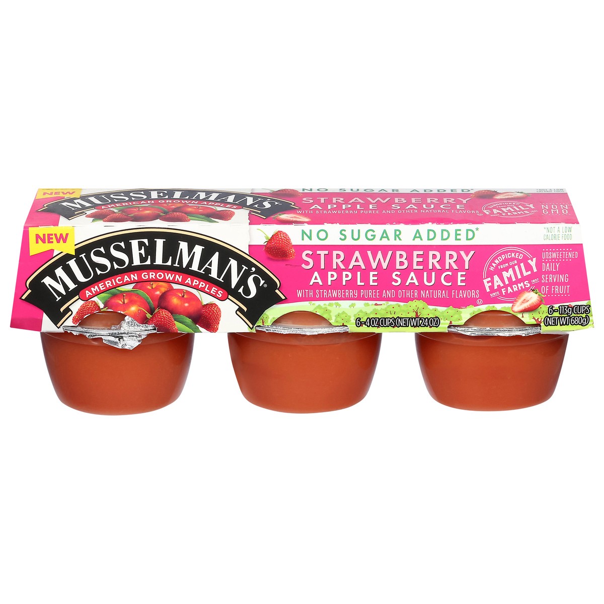 slide 1 of 12, Musselman's No Sugar Added Strawberry Apple Sauce 6 - 4 oz Cups, 4 oz
