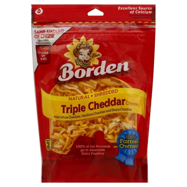 slide 1 of 1, Borden Natural Shredded Triple Cheddar Cheese, 8 oz