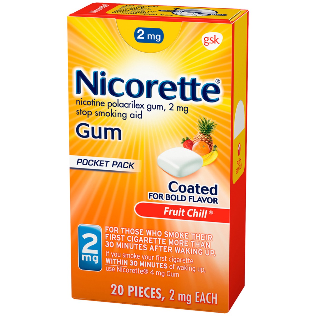 slide 8 of 12, Nicorette Nicotine Gum to Stop Smoking, 2mg, Fruit Chill Flavor - 20 Count, 20 ct