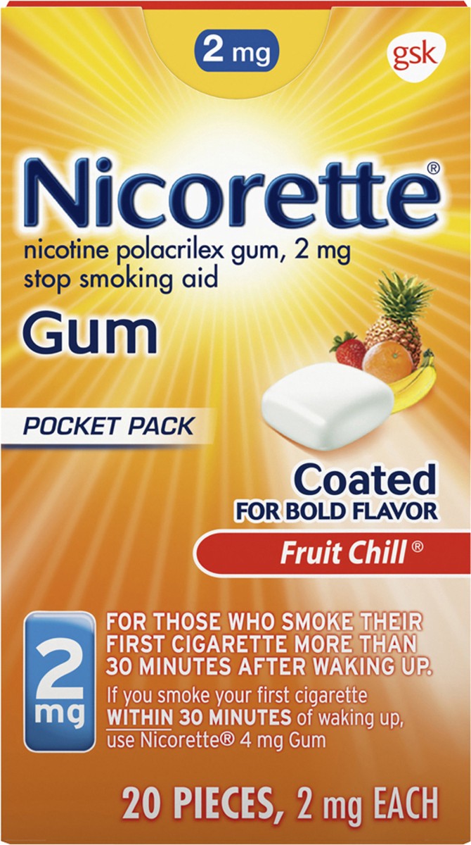 slide 10 of 12, Nicorette Nicotine Gum to Stop Smoking, 2mg, Fruit Chill Flavor - 20 Count, 20 ct