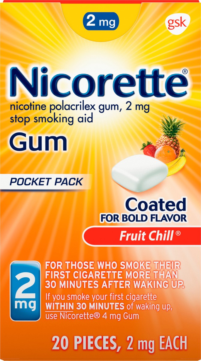 slide 11 of 12, Nicorette Nicotine Gum to Stop Smoking, 2mg, Fruit Chill Flavor - 20 Count, 20 ct