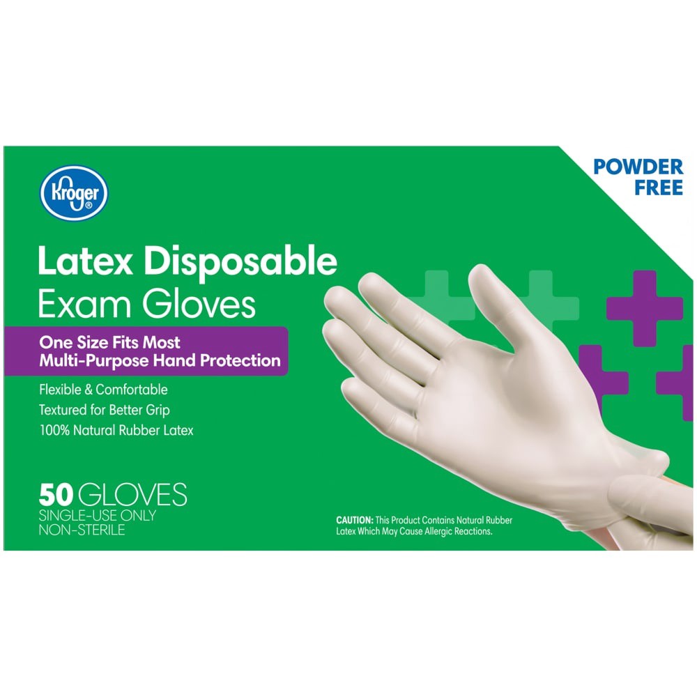 slide 2 of 6, Kroger Powder-Free Latex Disposable Exam Gloves, 50 ct