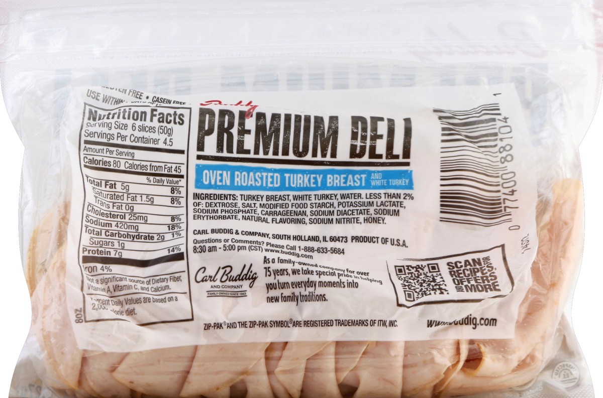 slide 4 of 7, Buddig Premium Deli Oven Roasted Turkey Breast and White Turkey 8 oz. ZIP-PAK, 