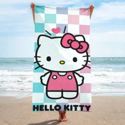 Hello Kitty Blue, Purple, and Pink Checkered Beach Towel 28" x 58"