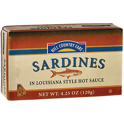 slide 1 of 1, Hill Country Fare Sardines In Louisiana Style Hot Sauce, 4.25 oz