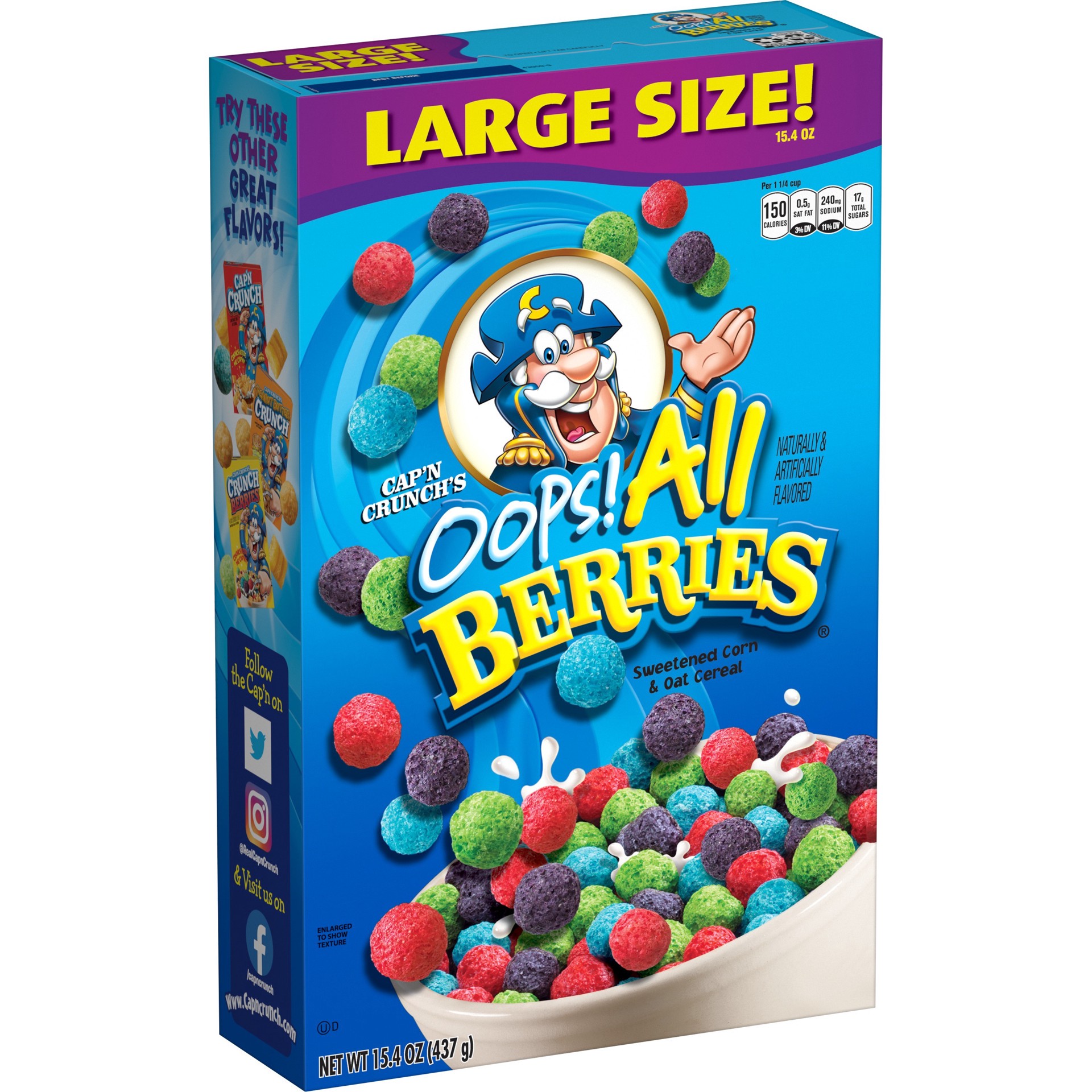 slide 1 of 6, Cap'n Crunch's Oops! All Berries Corn & Oat Breakfast Cereal, 15.4 oz