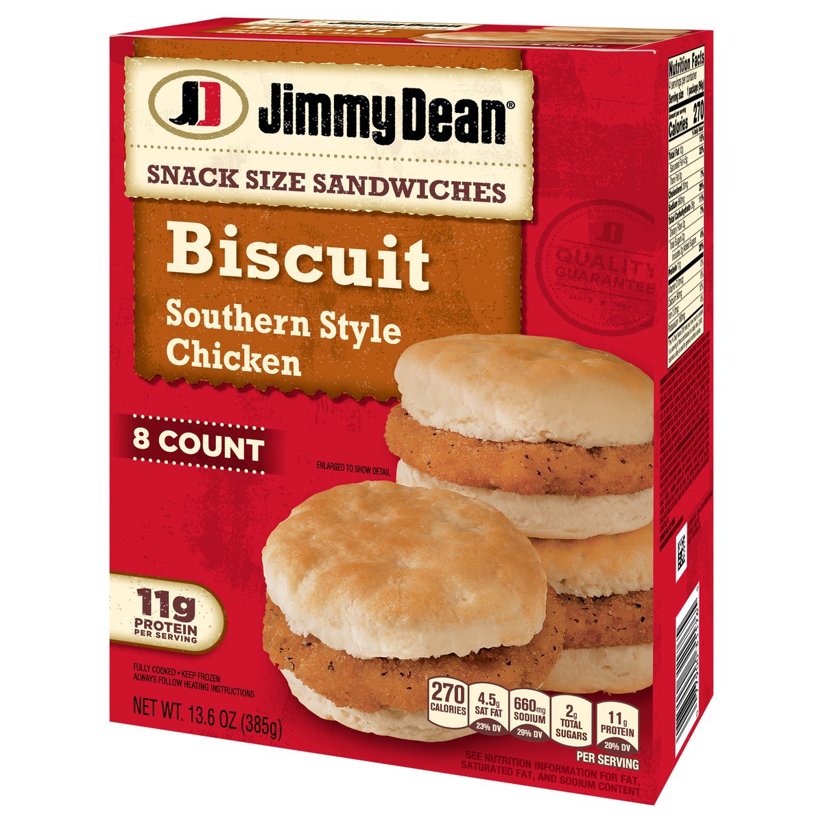 slide 11 of 14, Jimmy Dean Snack Size Biscuit Breakfast Sandwiches with Southern Style Chicken, Frozen, 8 Count, 385.55 g