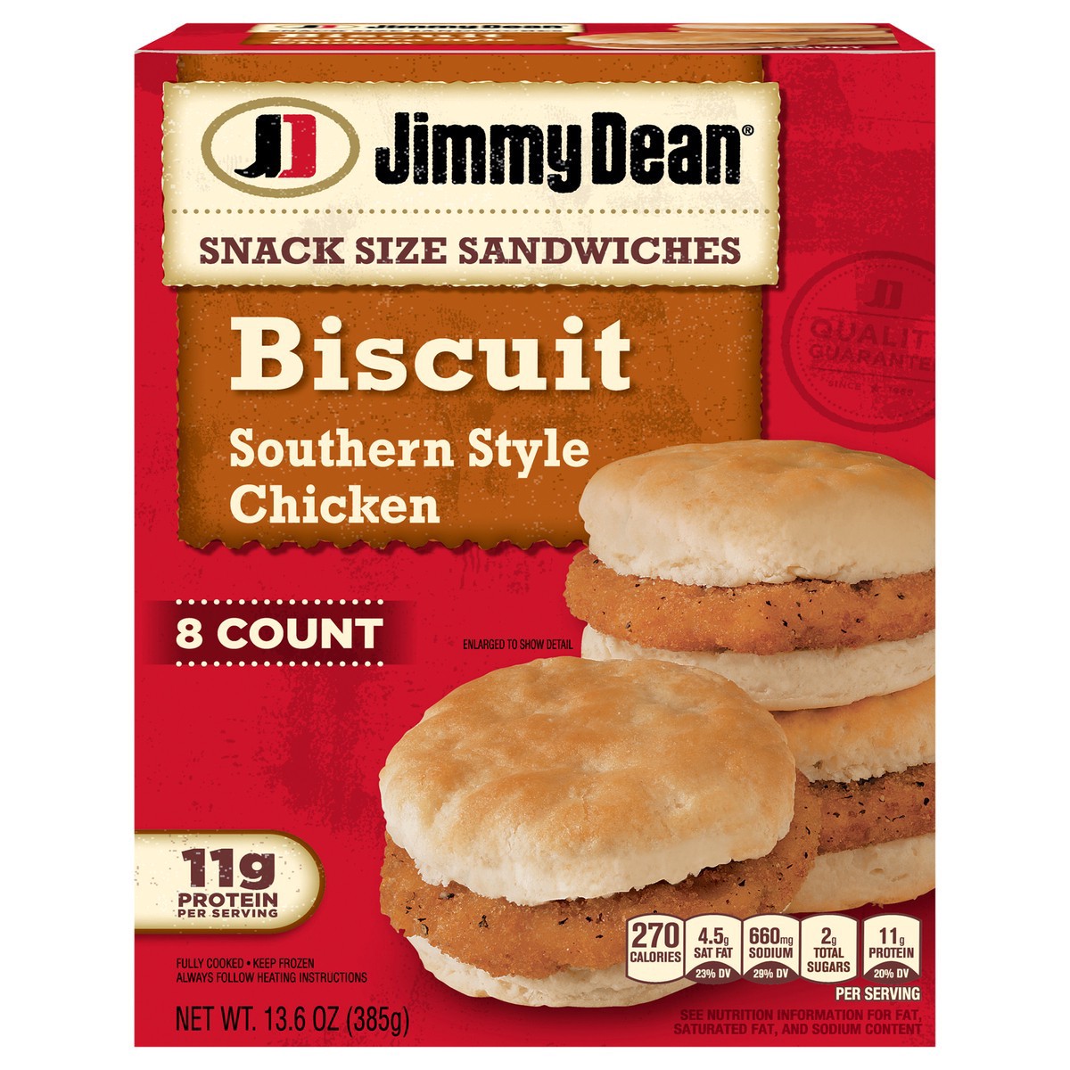 slide 2 of 14, Jimmy Dean Snack Size Biscuit Breakfast Sandwiches with Southern Style Chicken, Frozen, 8 Count, 385.55 g