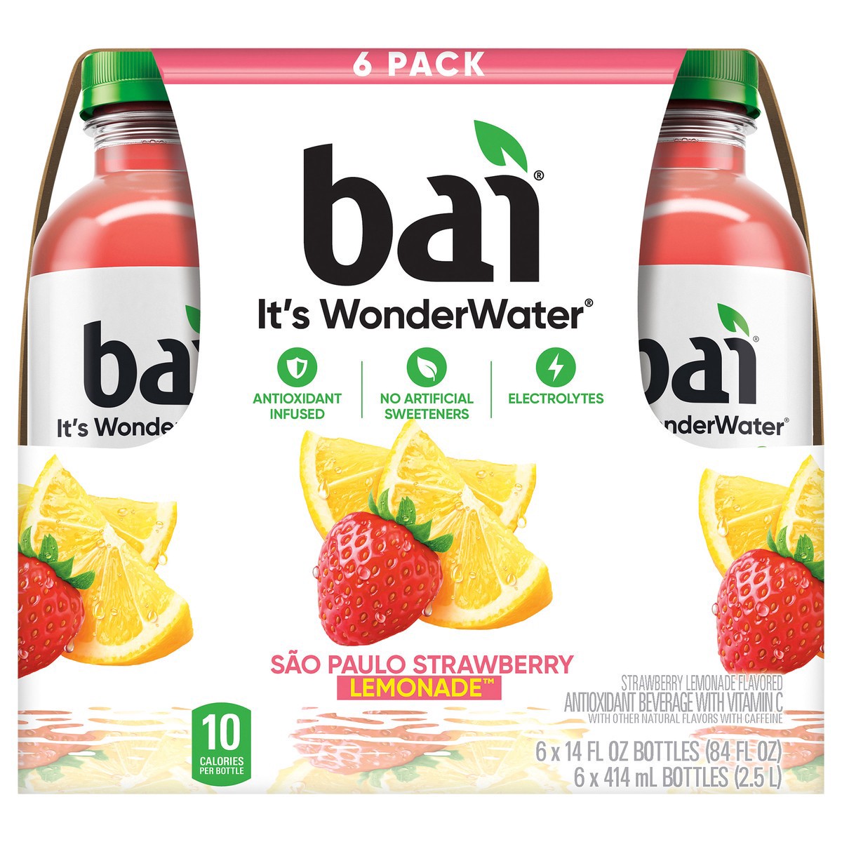 slide 10 of 11, Bai Antioxidant Infused Water Beverage, São Paulo Strawberry Lemonade, 14 fl oz Bottles, 6 Pack, 6 ct