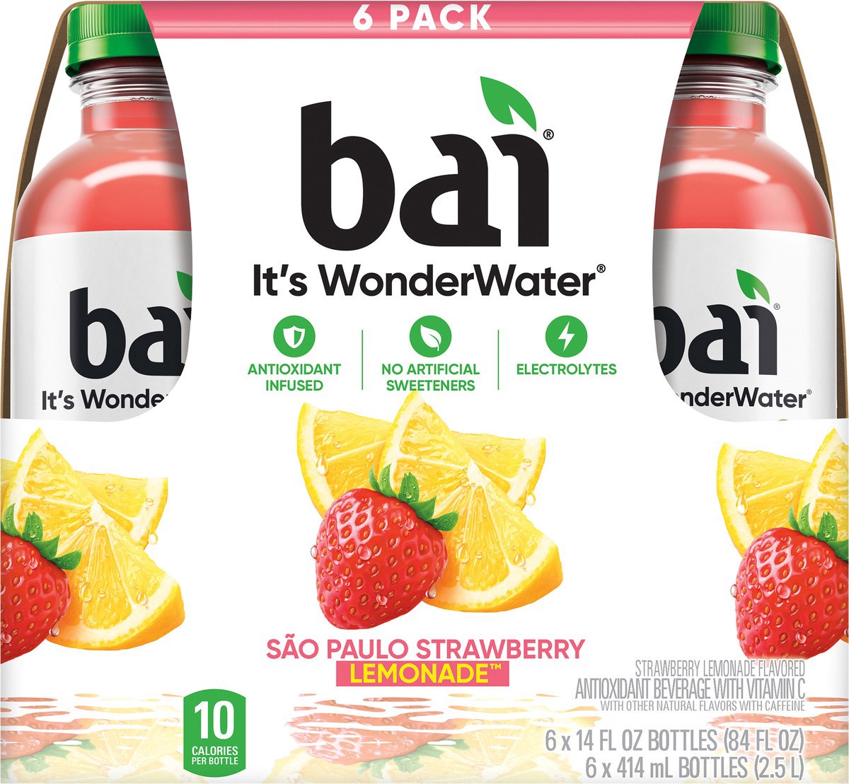 slide 2 of 11, Bai Antioxidant Infused Water Beverage, São Paulo Strawberry Lemonade, 14 fl oz Bottles, 6 Pack, 6 ct