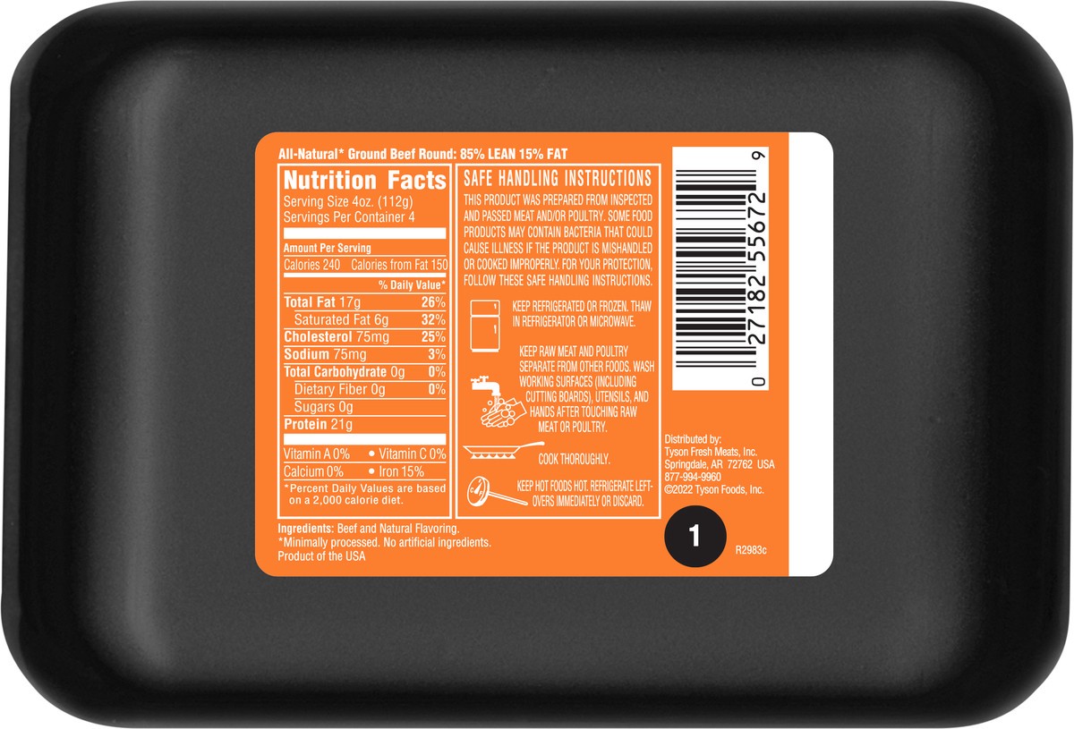 slide 3 of 3, Tyson 85%/15% All Natural Round Ground Beef 16 oz, 16 oz
