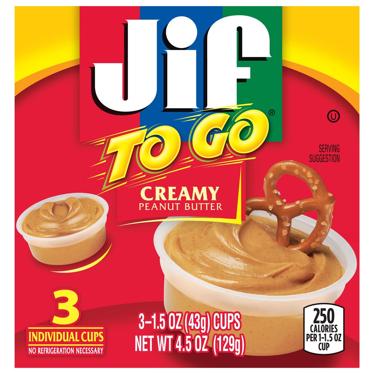 slide 1 of 8, Jif To Go Creamy Peanut Butter, 3- 1.5 Ounce Cups, Smooth and Creamy Texture, Snack Size Packs, 3 ct