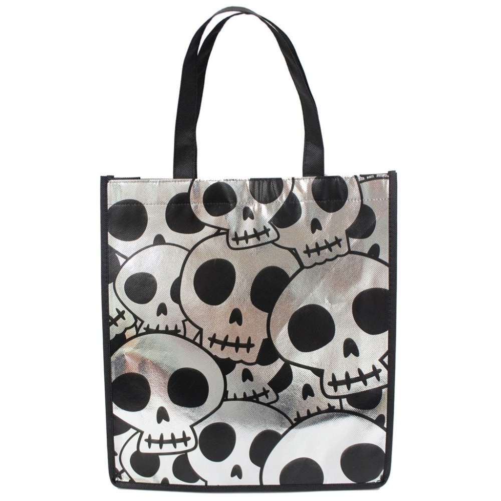 slide 1 of 1, Holiday Home Reflective Treat Bag - Siver Skulls, 1 ct