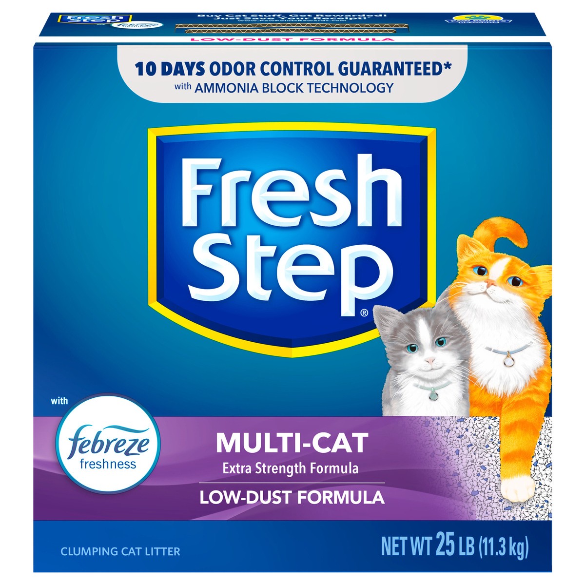 slide 1 of 9, Fresh Step Multi-Cat With Febreze Freshness Scented Clumping Cat Litter, 25 lb