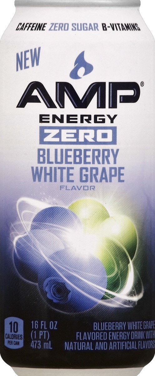 slide 3 of 4, AMP Energy Zero Energy Drink Blueberry White Grape 16 Fl Oz Can, 16 oz