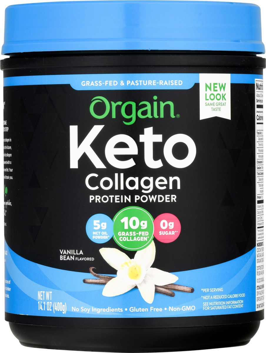 slide 11 of 14, Orgain Keto Collagen Protein Powder, 10g Grass-Fed Collagen, 5g MCT Oil, Vanilla, .88lb, 14.1 oz