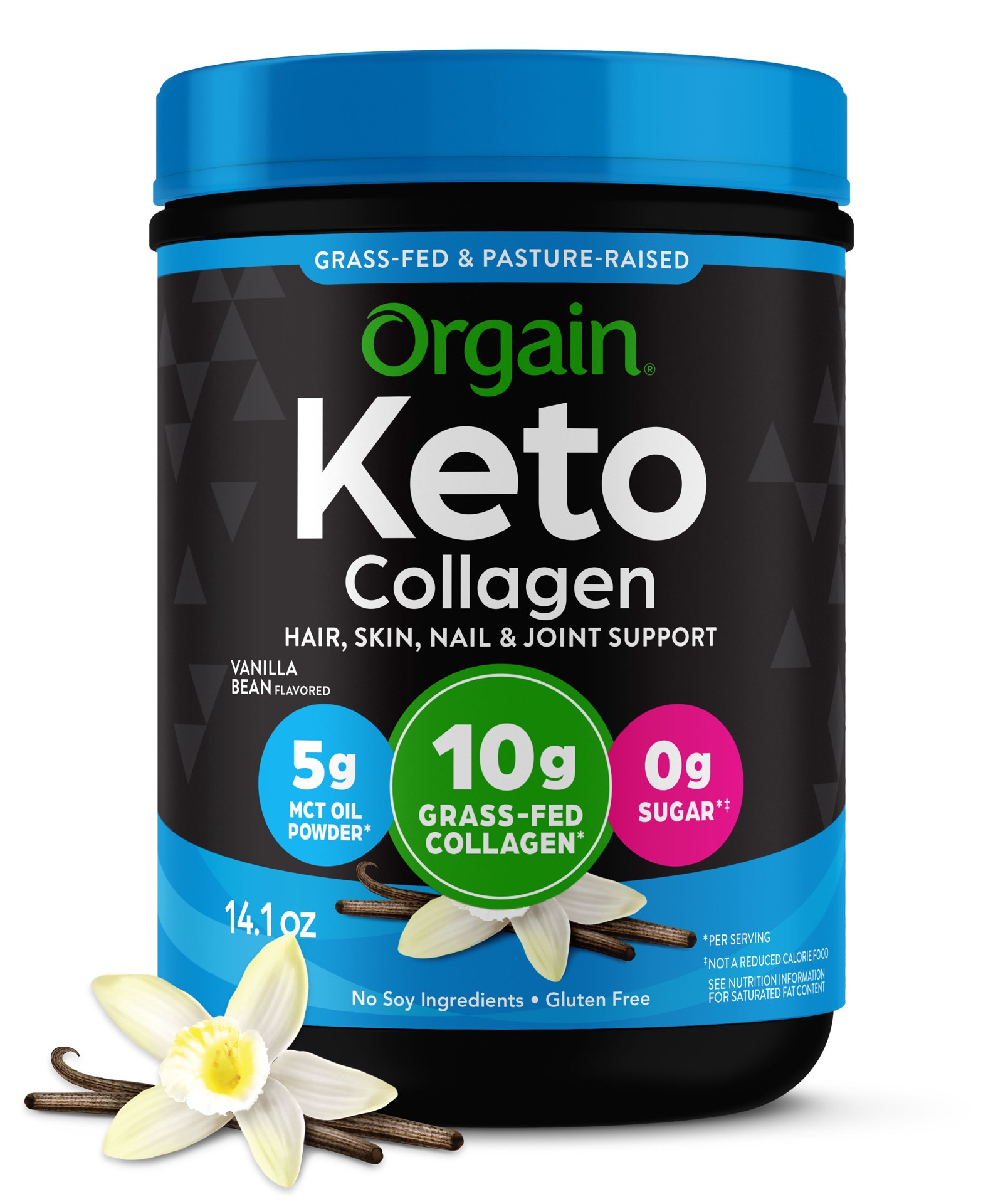 slide 1 of 14, Orgain Keto Collagen Protein Powder, 10g Grass-Fed Collagen, 5g MCT Oil, Vanilla, .88lb, 14.1 oz