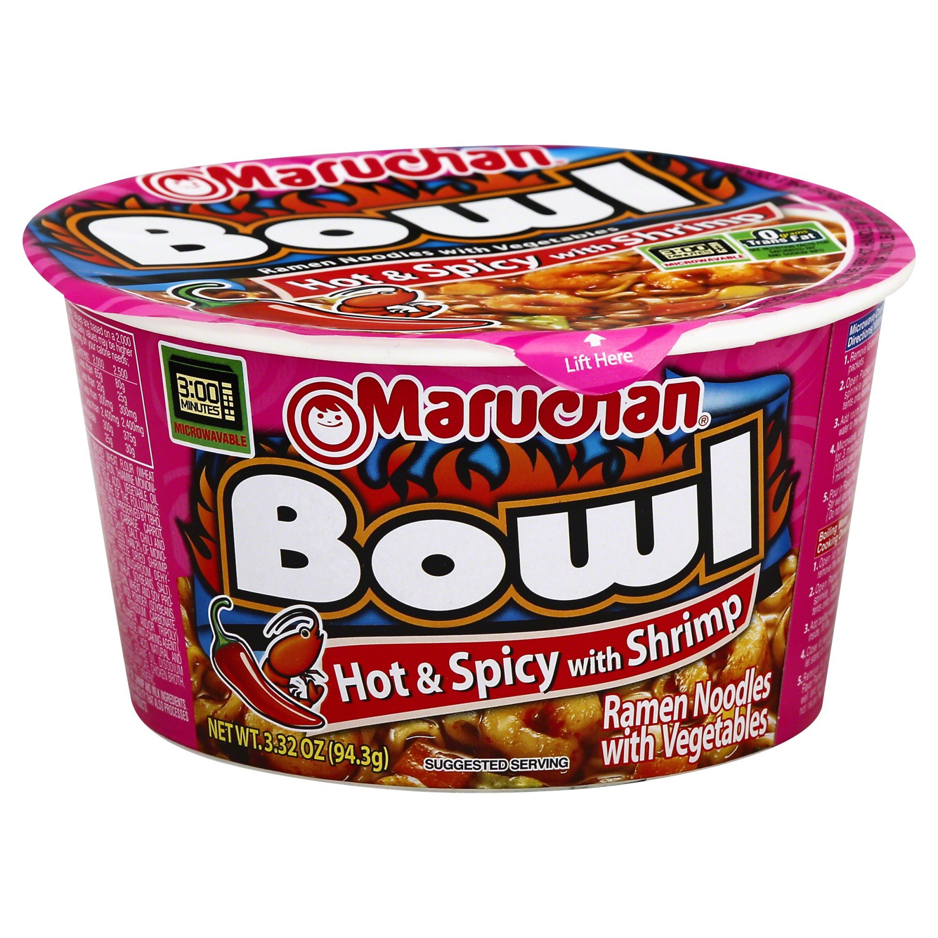 slide 1 of 7, Maruchan Bowl Hot And Spicy Shrimp, 3.32 oz