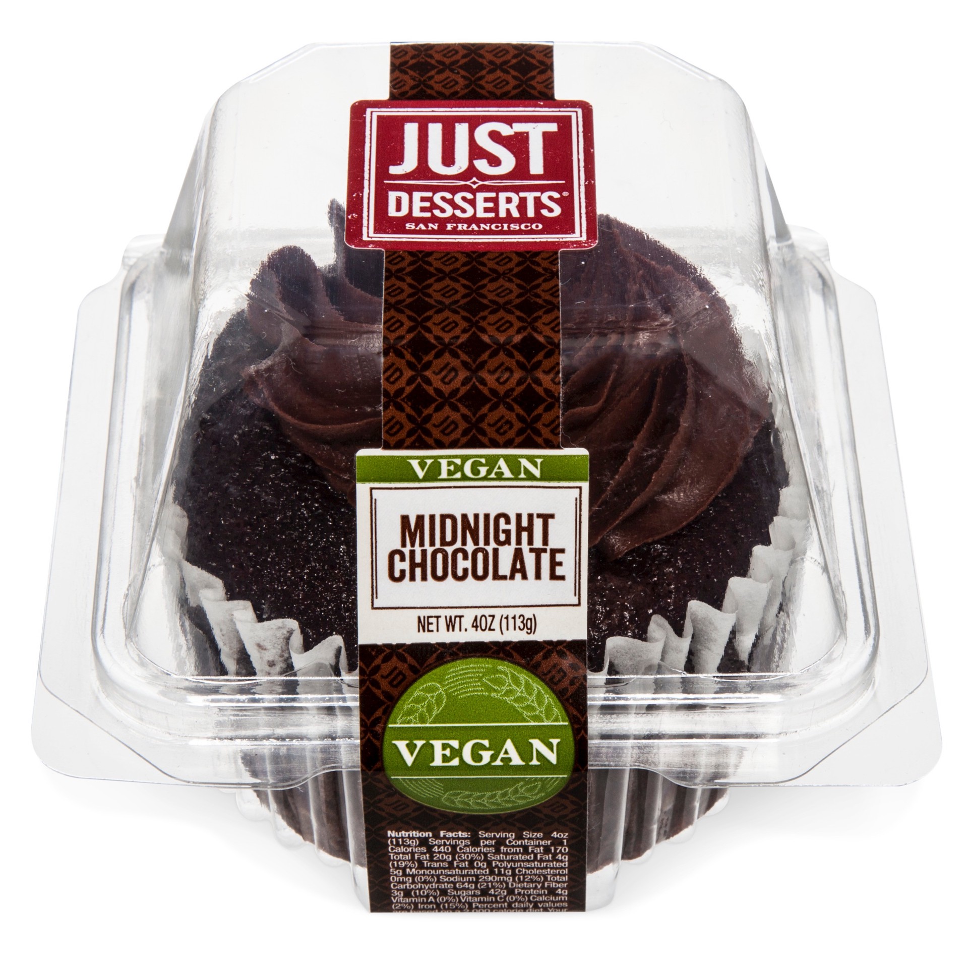 slide 1 of 1, Just Desserts Vegan Midnight Chocolate Cupcake - 4oz, 4 oz