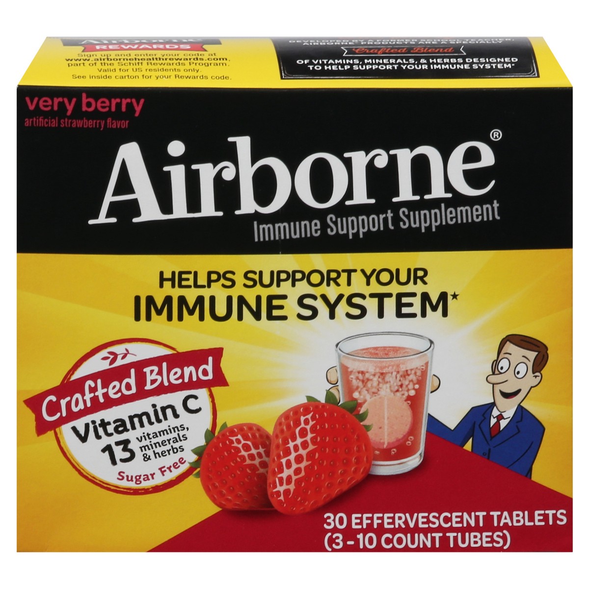 slide 2 of 14, Airborne Very Berry Effervescent Tablets, 30 count - 1000mg of Vitamin C, Immune Support Supplement, 30 ct