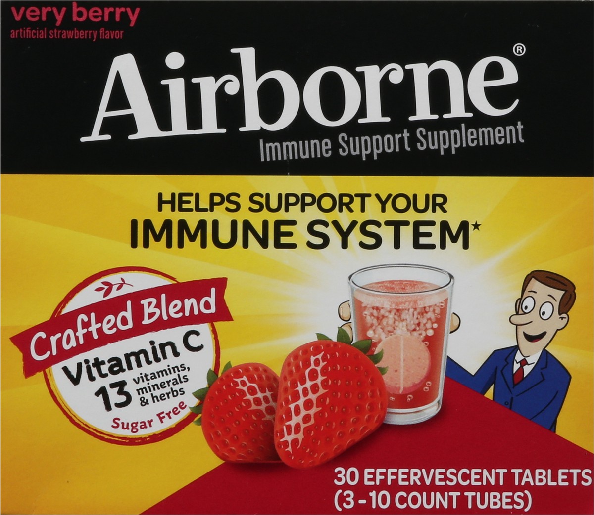 slide 6 of 14, Airborne Very Berry Effervescent Tablets, 30 count - 1000mg of Vitamin C, Immune Support Supplement, 30 ct
