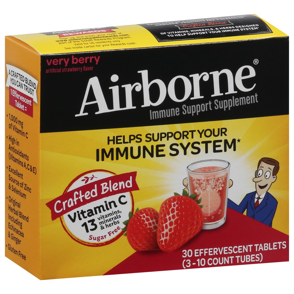slide 8 of 14, Airborne Very Berry Effervescent Tablets, 30 count - 1000mg of Vitamin C, Immune Support Supplement, 30 ct