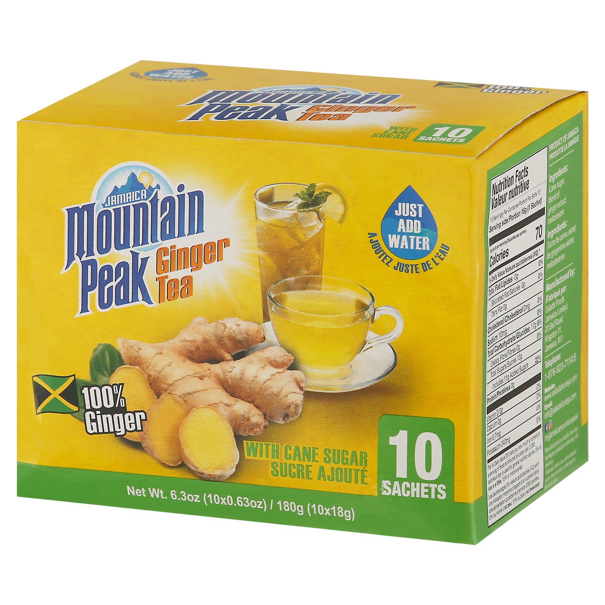 slide 10 of 14, Jamaica Mountain Peak Ginger Tea with Cane Sugar 10 - 0.63 oz Sachets, 10 ct