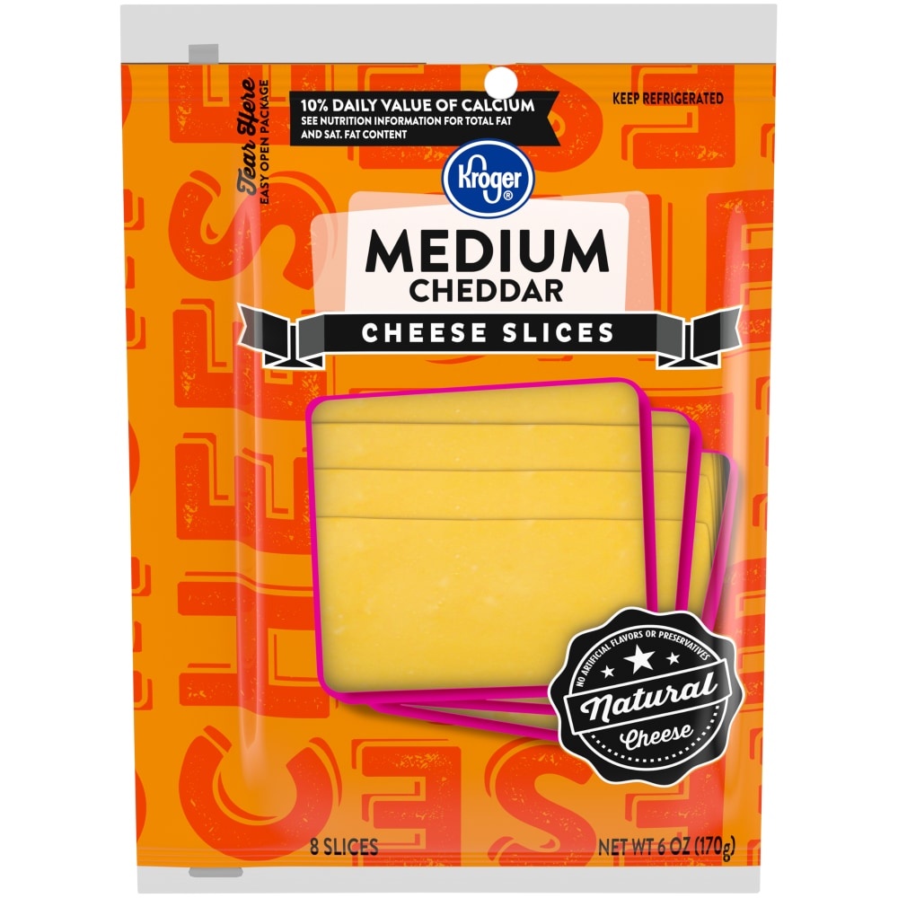 slide 1 of 1, Kroger Medium Cheddar Cheese Slices, 6 oz