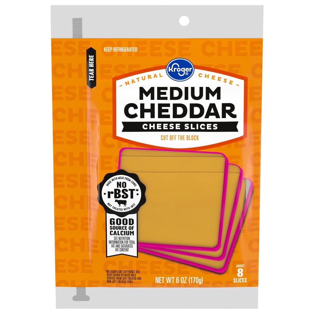 slide 1 of 6, Kroger Medium Cheddar Cheese Slices, 6 oz