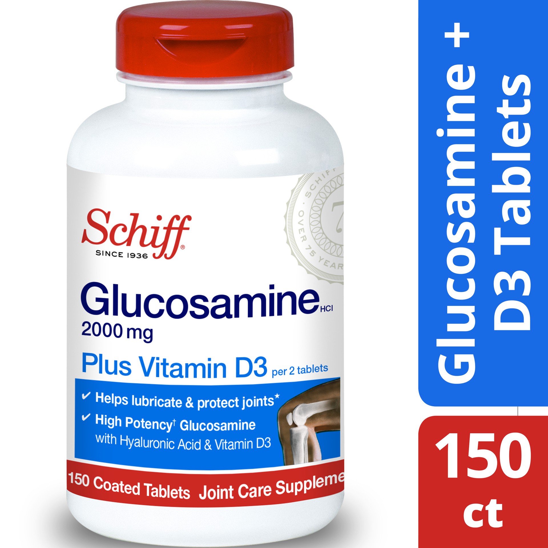 slide 1 of 6, SCHIFF SPECIALTY Schiff Glucosamine 2000mg (per serving) Tablets (150 count), To Support Joint Mobility and Flexibility*, With Vitamin D3 to Support Immune Health*, 150 ct