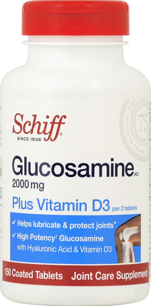 slide 3 of 6, SCHIFF SPECIALTY Schiff Glucosamine 2000mg (per serving) Tablets (150 count), To Support Joint Mobility and Flexibility*, With Vitamin D3 to Support Immune Health*, 150 ct