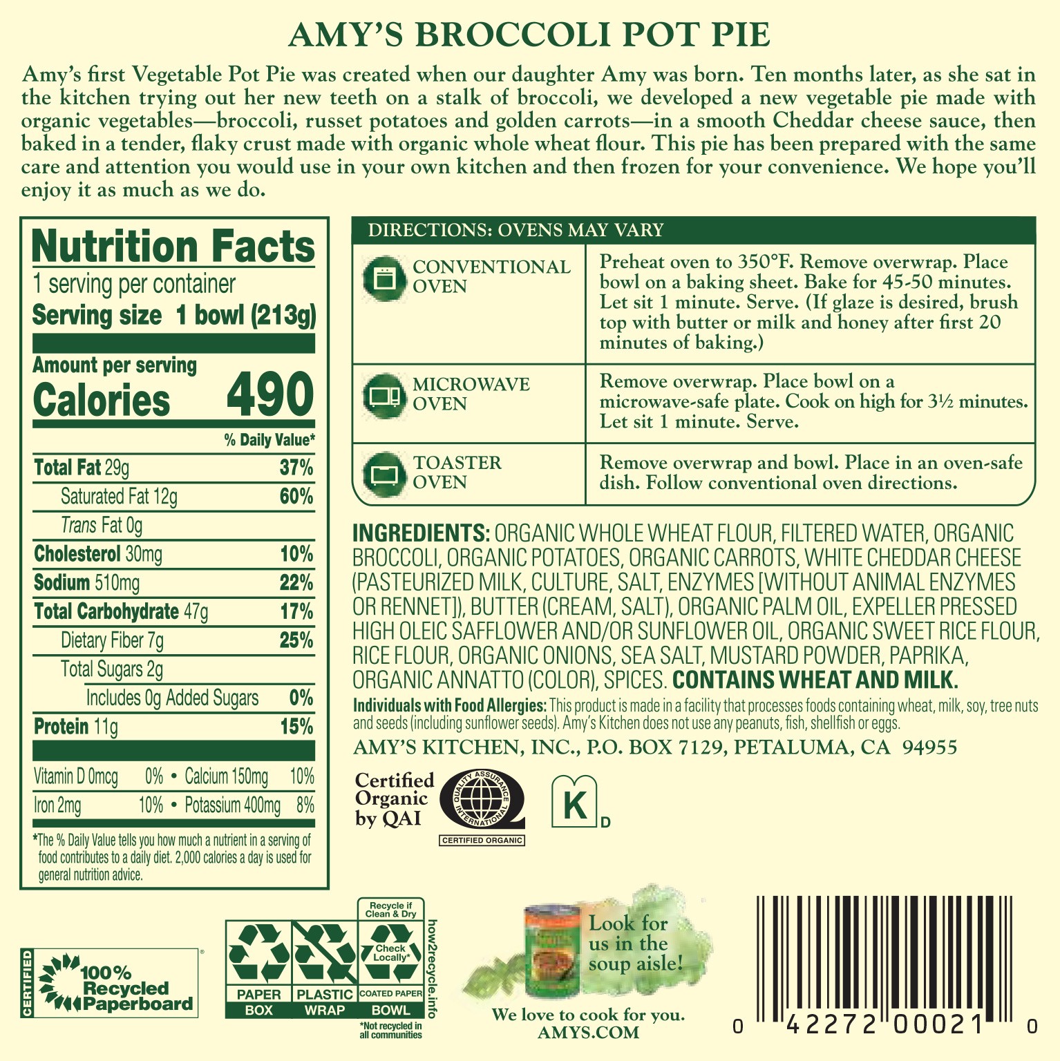 slide 4 of 7, Amy's Kitchen Broccoli Pot Pie, 7.5 oz