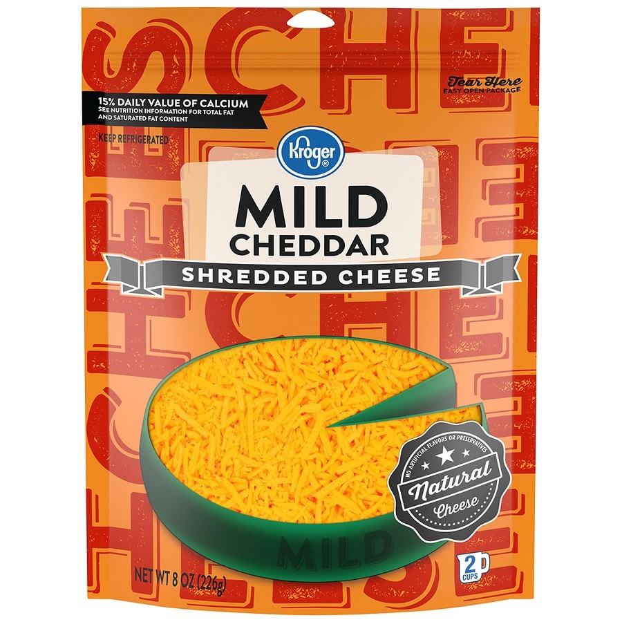 slide 1 of 1, Kroger Shredded Mild Cheddar Cheese, 8 oz