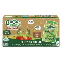 GoGo squeeZ Applesauce, Organic, Fruit On The Go, Apple Apple, 12 Pack