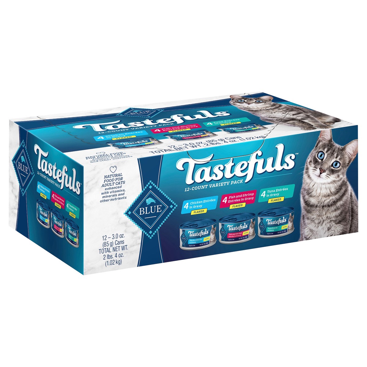 slide 2 of 3, Blue Buffalo Blue Tastefuls Variety Pack Adult Flaked Assorted Food for Cats 12-3.0 oz, 12 ct; 3 oz