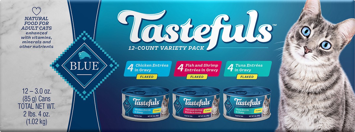 slide 1 of 3, Blue Buffalo Blue Tastefuls Variety Pack Adult Flaked Assorted Food for Cats 12-3.0 oz, 12 ct; 3 oz