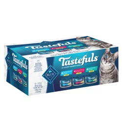 Blue Buffalo Tastefuls Flaked Wet Cat Food Variety Pack, Made with Natural Ingredients, Tuna, Chicken, Fish & Shrimp, 3-oz Cans (12 Count, 4 of Each)