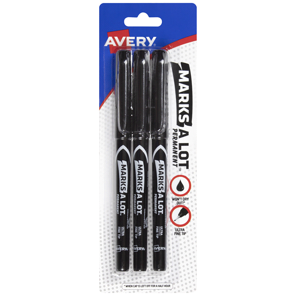 slide 1 of 1, Marks-A-Lot ultra Fine Point Permanent Markers, Black, 3 ct