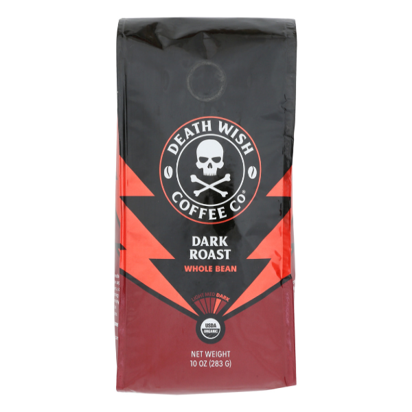 slide 1 of 2, Death Wish Coffee Co. Death Wish Coffee, Organic and Fair Trade, Dark Roast, Whole Bean Coffee, 10 oz, 10 oz