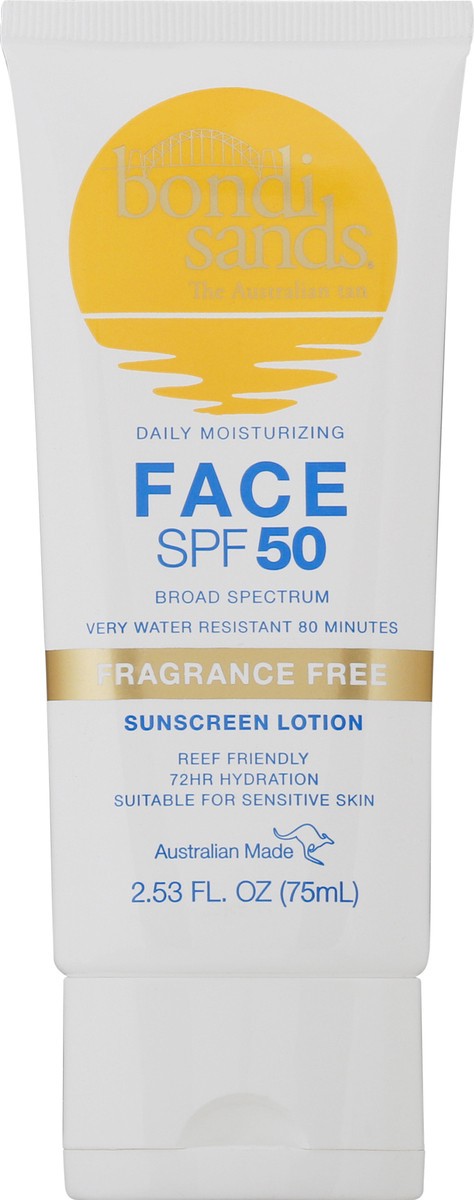 slide 4 of 11, Bondi Sands Fragrance Free Broad Spectrum SPF 50 Face Sunscreen Lotion 2.53 fl oz Tube, 2.53 fl oz