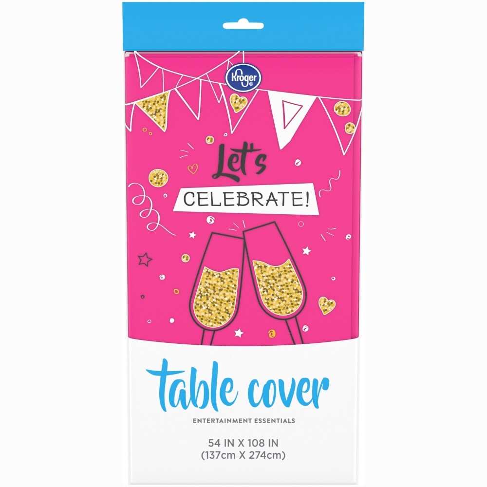slide 1 of 1, Kroger Shocking Pink Plastic Table Cover, 54 in x 108 in