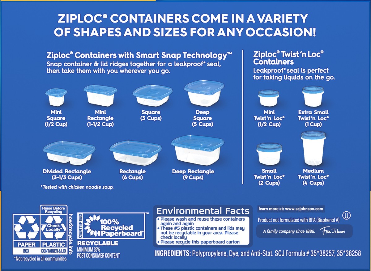 slide 2 of 7, Ziploc Brand, Food Storage Containers, Smart Snap Technology, Mini Rectangle, 4 ct, 4 ct
