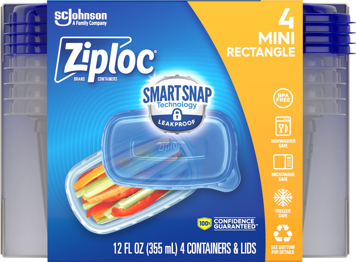 slide 3 of 7, Ziploc Brand, Food Storage Containers, Smart Snap Technology, Mini Rectangle, 4 ct, 4 ct