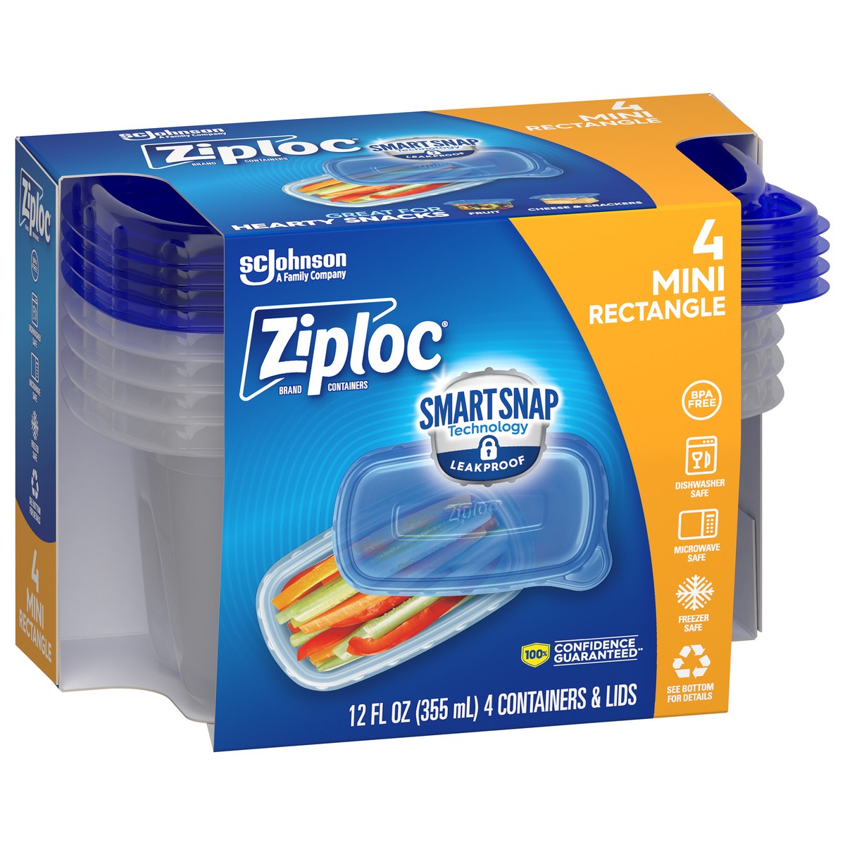 slide 4 of 7, Ziploc Brand, Food Storage Containers, Smart Snap Technology, Mini Rectangle, 4 ct, 4 ct
