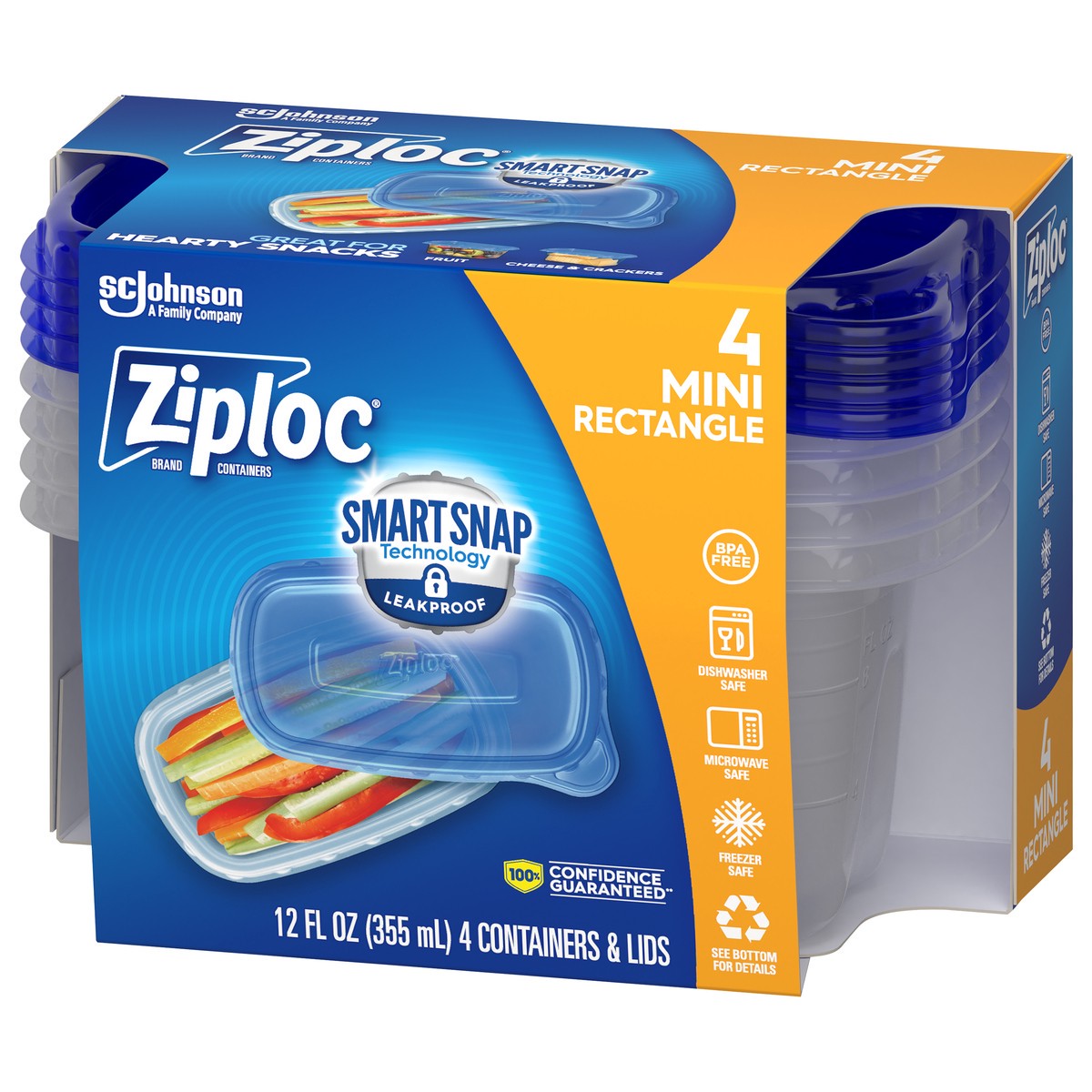 slide 5 of 7, Ziploc Brand, Food Storage Containers, Smart Snap Technology, Mini Rectangle, 4 ct, 4 ct