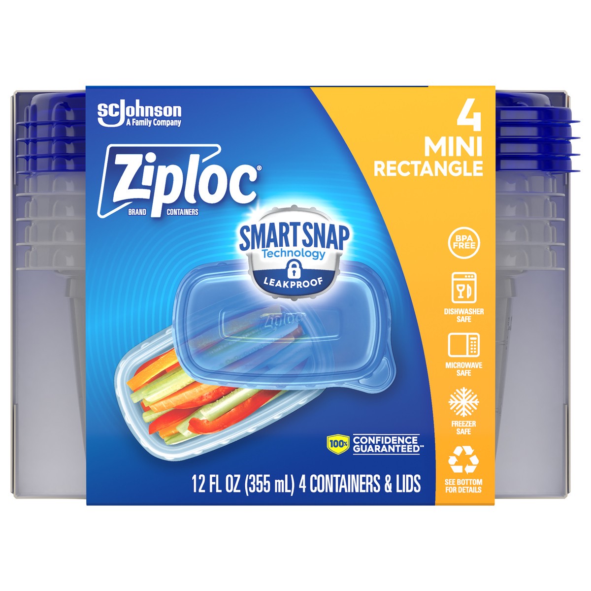 slide 1 of 7, Ziploc Brand, Food Storage Containers, Smart Snap Technology, Mini Rectangle, 4 ct, 4 ct