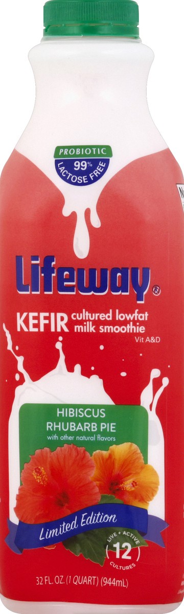 slide 4 of 4, Lifeway Limited Edition Hibiscus Rhubarb Pie Kefir Cultured Lowfat Milk Smoothie, 32 fl oz