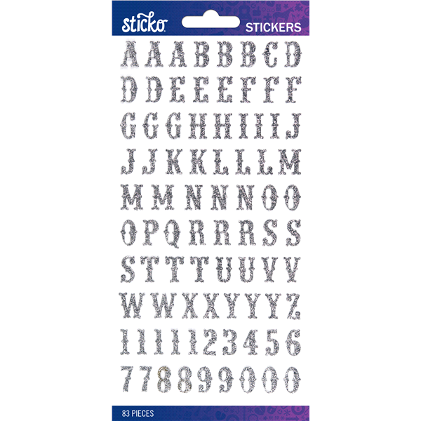 slide 1 of 1, Sticko Stickers Silver Glitter Carnival Small Alpha, 83 ct