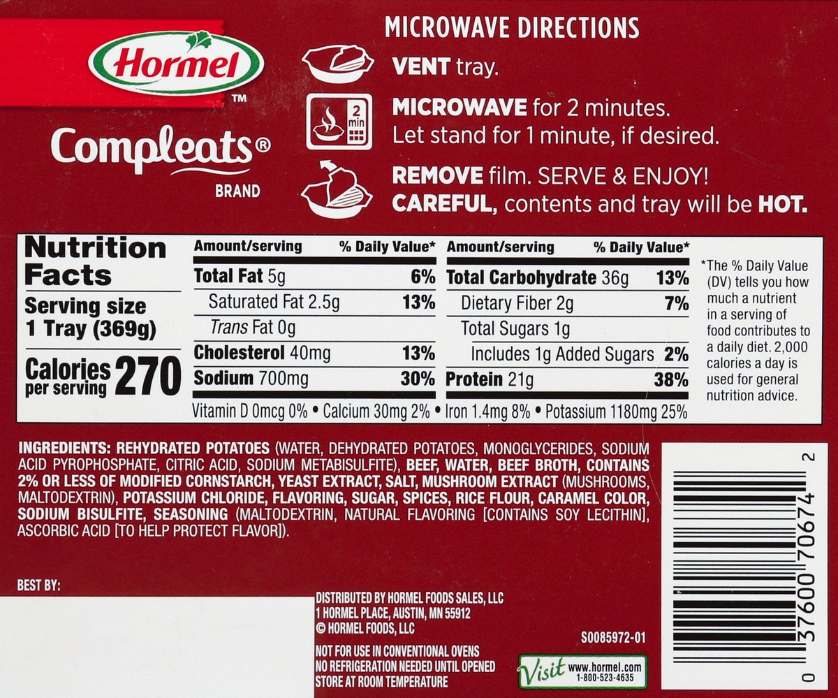 slide 6 of 6, Hormel COMPLEATS XL Roast Beef & Mashed Potatoes, 13 oz